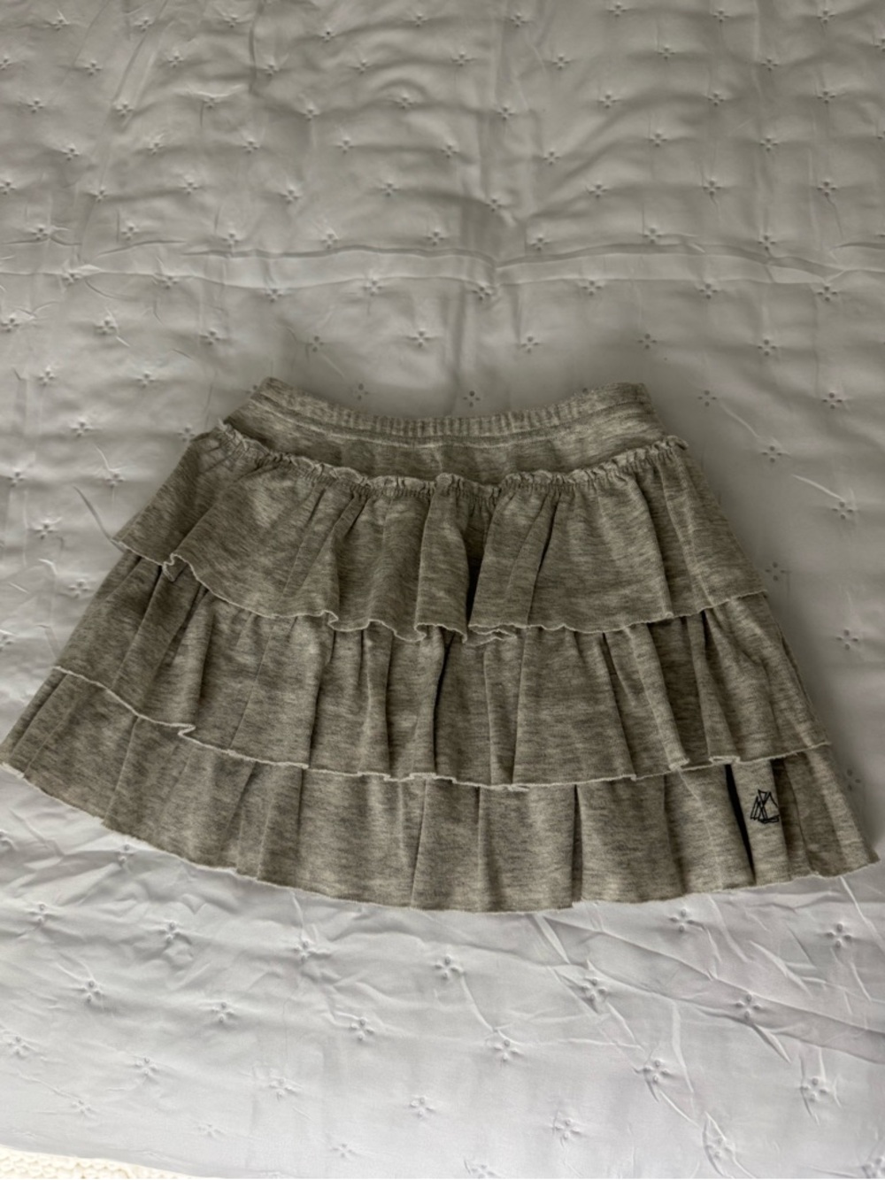 Petit Bateau Girl’s Elastic Waist Gray Tiered Ruffle Skirt
